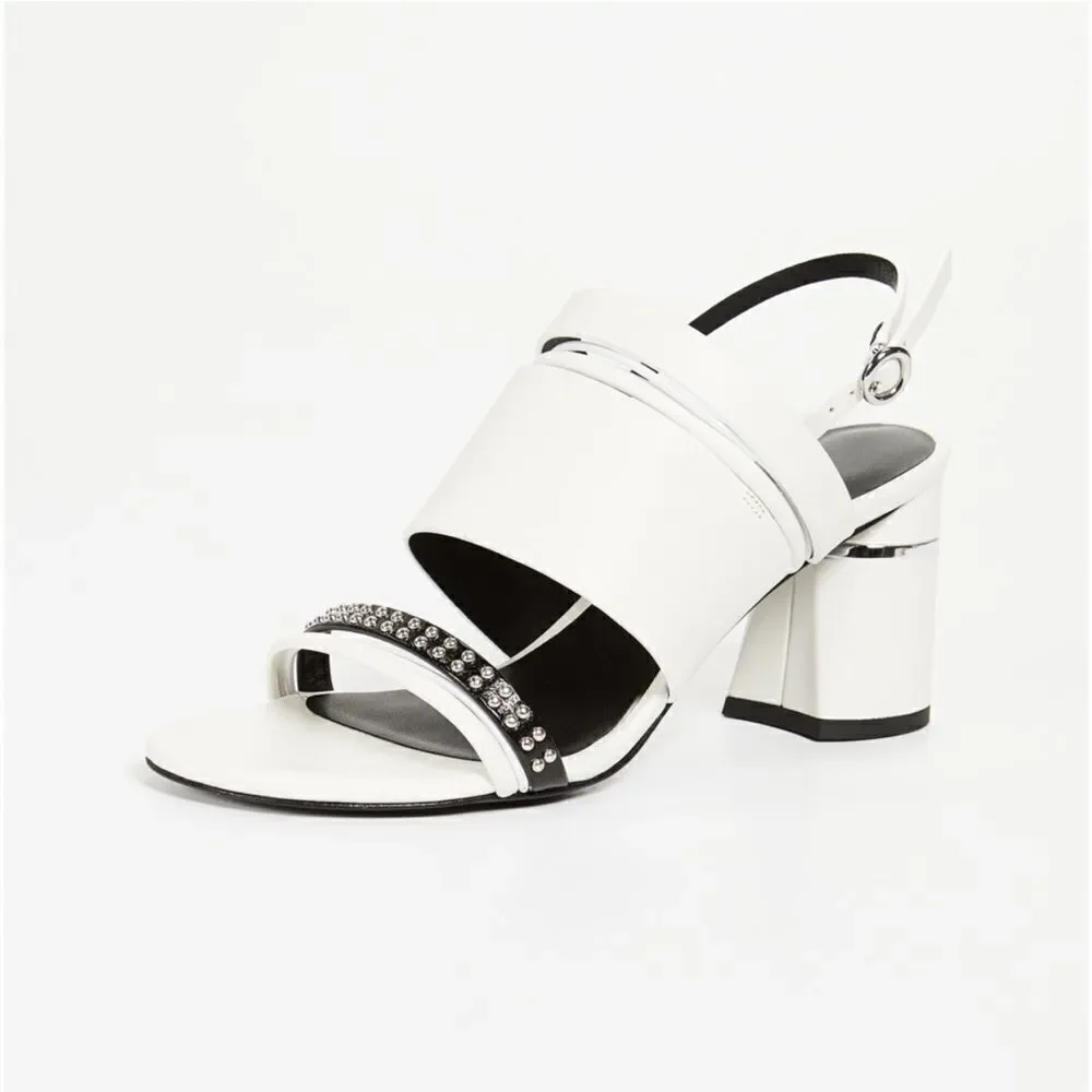 3.1 Philip Lim White Sandal Leather 70mm Drum Heel Multi Strap Sandal Size 40